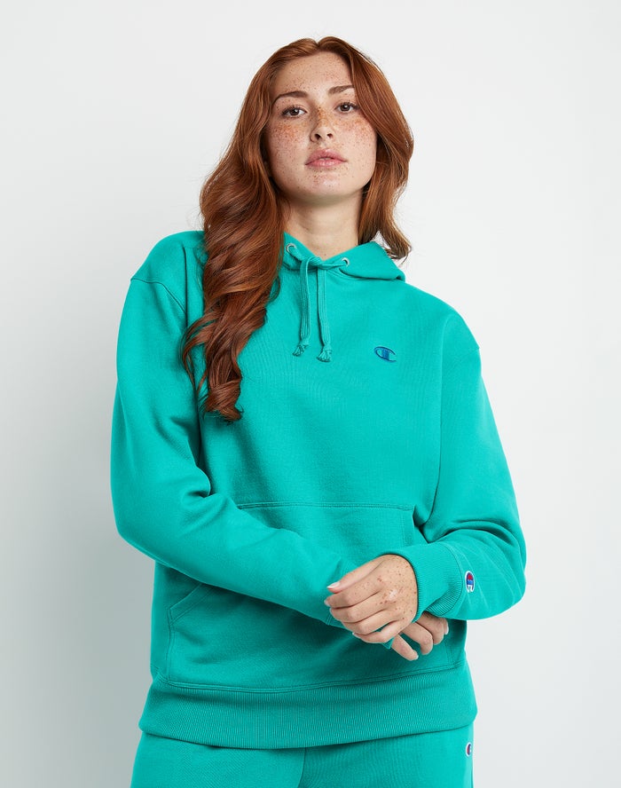 Champion Womens Hoodie NZ - Powerblend Fleece Oversized Turquoise ( 4716-ENDUQ )